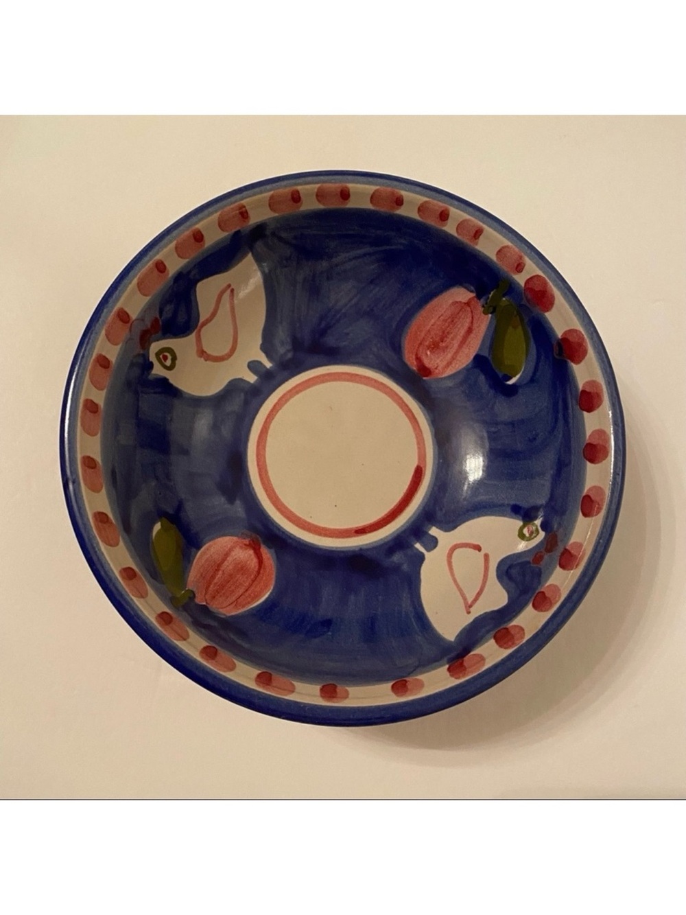 VIETRI CAMPAGNA FRUIT DESSERT SAUCE BOWL BLUE RED WHITE CHICKEN POLLO ITALY HOME